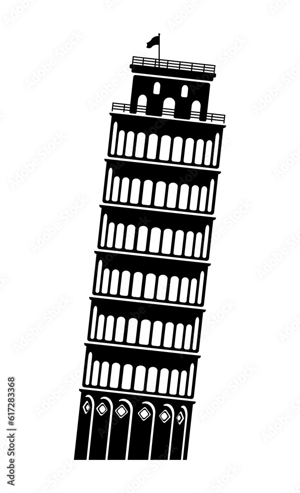 Poster leaning tower of pisa - italy / world famous buildings illustration / png