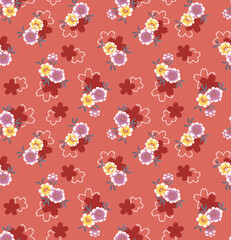 Japanese Bouquet Motif Vector Seamless Pattern