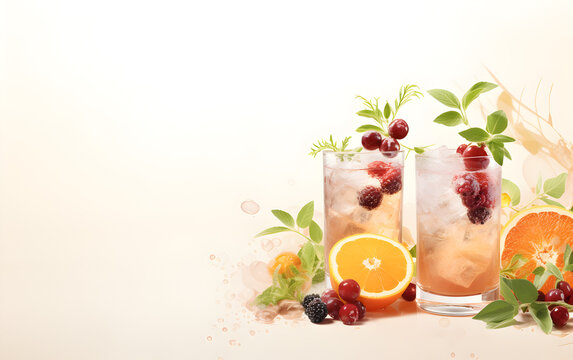 Colorful cocktails on soft background