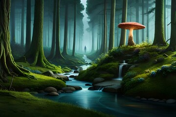 waterfall in the forest  generated ai