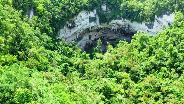 Langun Gobingob Cave in Samar Philippines covered in green forest