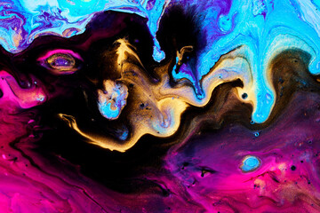 Purple blue flowing paint texture. Paper marbled abstract background