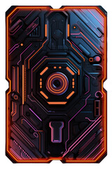 Cyberpunk neon glowing card deck back design, metal and lights, transparent background, made with Generative AI	