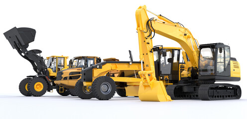 Road construction machinery, Road construction machines on white background