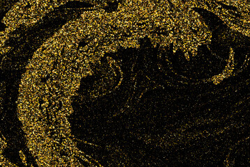Golden dust particles on black background, holiday poster