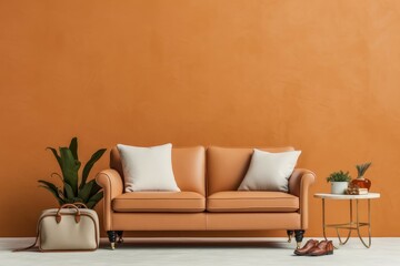 Coach leather sofa background. Generate Ai