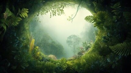 Fototapeta na wymiar Rainforest background with copyspace. AI generative image.