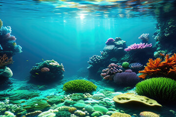 Fototapeta na wymiar Sea Underwater Colorful Background. generative AI