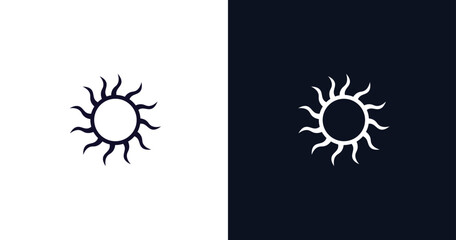 sunshine icon. Thin line sunshine icon from weather collection. Outline vector isolated on dark blue and white background. Editable sunshine symbol can be used web and mobile