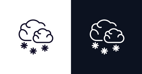 Obraz premium snowy icon. Thin line snowy icon from weather collection. Outline vector isolated on dark blue and white background. Editable snowy symbol can be used web and mobile