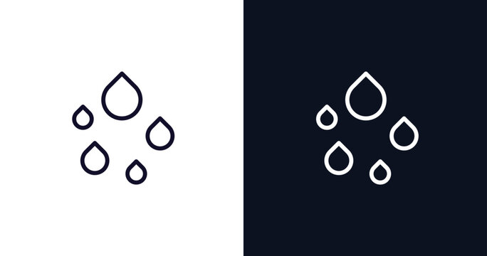 raindrops icon. Thin line raindrops icon from weather collection. Outline vector isolated on dark blue and white background. Editable raindrops symbol can be used web and mobile