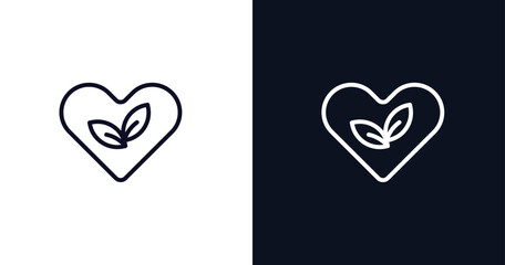 ecologic heart icon. Thin line ecologic heart icon from user interface collection. Outline vector isolated on dark blue and white background. Editable ecologic heart symbol can be used web and mobile