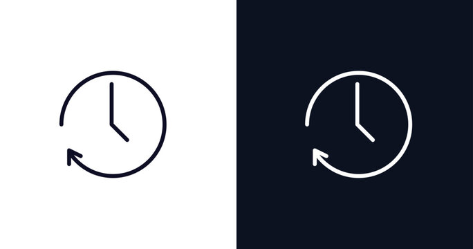 circular arrow clock icon. Thin line circular arrow clock icon from user interface collection. Outline vector isolated on dark blue and white background. Editable circular arrow clock symbol 