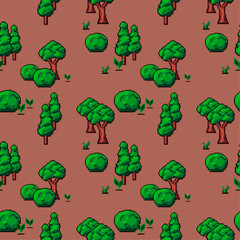 Woods or forest in game design, pixel pattern