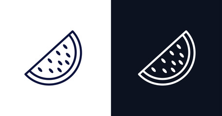 slice of melon icon. Thin line slice of melon icon from summer collection. Outline vector isolated on dark blue and white background. Editable slice of melon symbol can be used web and mobile