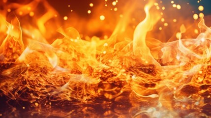 Burning fire flames, bright background. AI generative image.