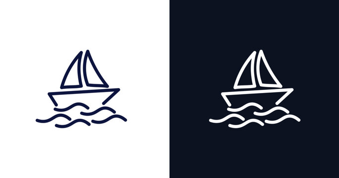 yatch boat icon. Thin line yatch boat icon from summer collection. Outline vector isolated on dark blue and white background. Editable yatch boat symbol can be used web and mobile