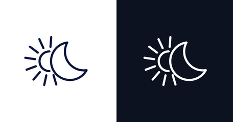 solstice icon. Thin line solstice icon from summer collection. Outline vector isolated on dark blue and white background. Editable solstice symbol can be used web and mobile - obrazy, fototapety, plakaty