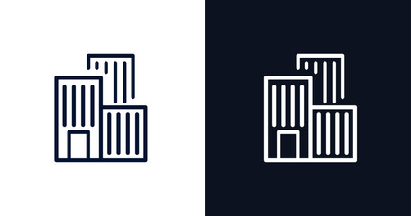 building icon. Thin line building icon from strategy collection. Outline vector isolated on dark blue and white background. Editable building symbol can be used web and mobile