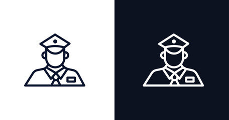 policeman working icon. Thin line policeman working icon from people collection. Outline vector isolated on dark blue and white background. Editable policeman working symbol can be used web and mobile