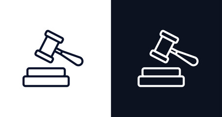 judge with hammer icon. Thin line judge with hammer icon from people collection. Outline vector isolated on dark blue and white background. Editable judge with hammer symbol can be used web and mobile