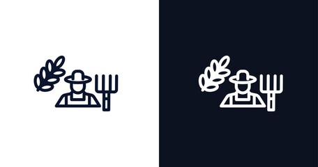 farmer working icon. Thin line farmer working icon from people collection. Outline vector isolated on dark blue and white background. Editable farmer working symbol can be used web and mobile