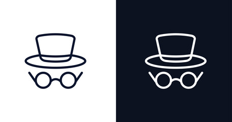 hat and glasses icon. Thin line hat and glasses icon from people collection. Outline vector isolated on dark blue and white background. Editable hat and glasses symbol can be used web and mobile