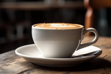 cup of coffee on the table. Generative AI.