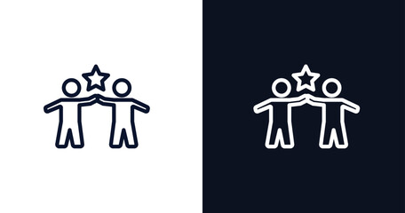 succes team icon. Thin line succes team icon from people collection. Outline vector isolated on dark blue and white background. Editable succes team symbol can be used web and mobile