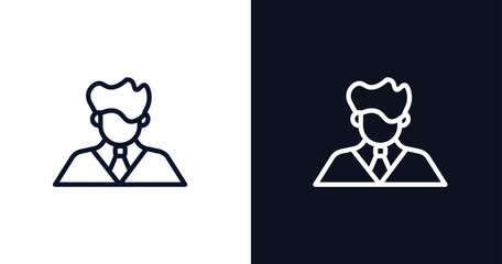 man with company icon. Thin line man with company icon from people collection. Outline vector isolated on dark blue and white background. Editable man with company symbol can be used web and mobile