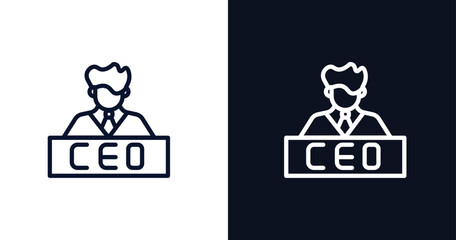 Fototapeta na wymiar ceo man icon. Thin line ceo man icon from people collection. Outline vector isolated on dark blue and white background. Editable ceo man symbol can be used web and mobile