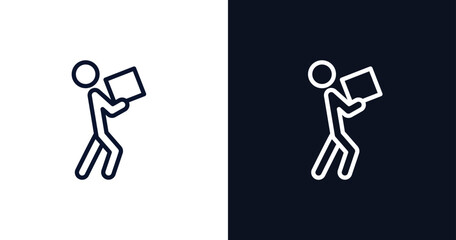 men carrying a box icon. Thin line men carrying a box icon from people collection. Outline vector isolated on dark blue and white background. Editable men carrying a box symbol 