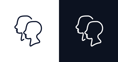 heads icon. Thin line heads icon from people collection. Outline vector isolated on dark blue and white background. Editable heads symbol can be used web and mobile