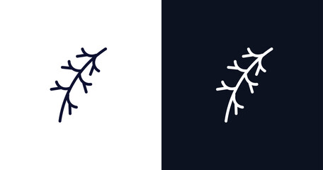 larch leaf icon. Thin line larch leaf icon from nature collection. Outline vector isolated on dark blue and white background. Editable larch leaf symbol can be used web and mobile