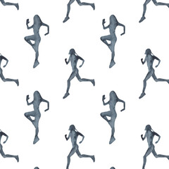 Sports at sunrise pattern.Running.Gymnastics.Morning gym.Watercolor silhouette sport isolated on white background.