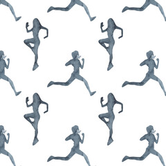 Sports at sunrise pattern.Running.Gymnastics.Morning gym.Watercolor silhouette sport isolated on white background.