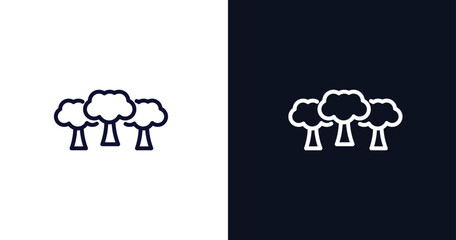 woods icon. Thin line woods icon from nature collection. Outline vector isolated on dark blue and white background. Editable woods symbol can be used web and mobile