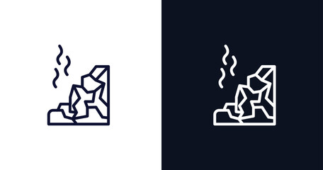 mountain colapse icon. Thin line mountain colapse icon from nature collection. Outline vector isolated on dark blue and white background. Editable mountain colapse symbol can be used web and mobile