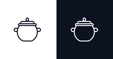 pot icon. Thin line pot icon from kitchen collection. Outline vector isolated on dark blue and white background. Editable pot symbol can be used web and mobile
