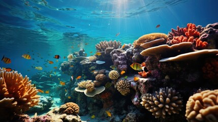 Fototapeta na wymiar Kaleidoscope of Life: Coral Reef, an Underwater Ecosystem, Generative AI
