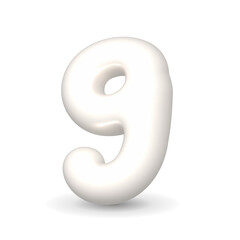 Fototapeta premium Colorful, glistening and glossy white balloon digit nine. 3d realistic illustration isolated on white background. For happy birthday, birthday cake, sales.
