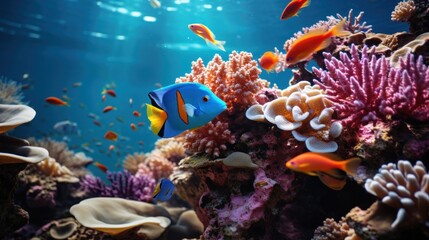 Fototapeta na wymiar Kaleidoscope of Life: Coral Reef, an Underwater Ecosystem, Generative AI