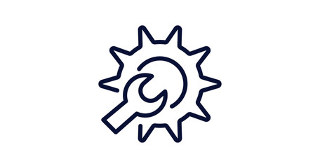 wrench and gear icon. Thin line wrench and gear icon from construction collection. Outline vector isolated on white background. Editable wrench and gear symbol can be used web and mobile