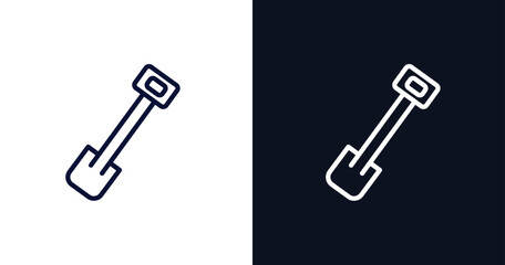 inclined shovel icon. Thin line inclined shovel icon from construction collection. Outline vector isolated on dark blue and white background. Editable inclined shovel symbol can be used web and mobile