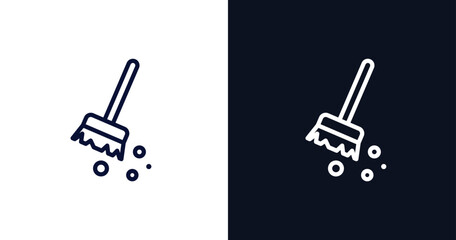 sweeping broom icon. Thin line sweeping broom icon from construction collection. Outline vector isolated on dark blue and white background. Editable sweeping broom symbol can be used web and mobile