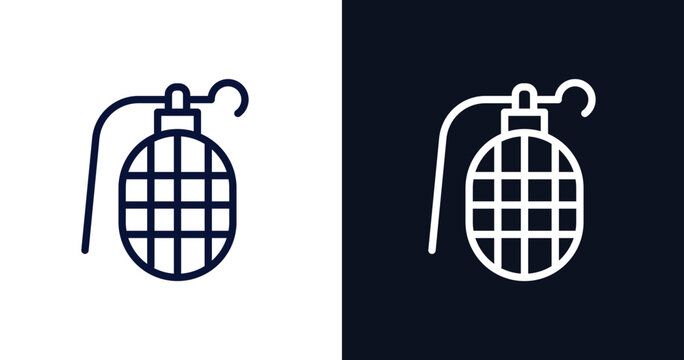 granade icon. Thin line granade icon from military and war and  collection. Outline vector isolated on dark blue and white background. Editable granade symbol can be used web and mobile