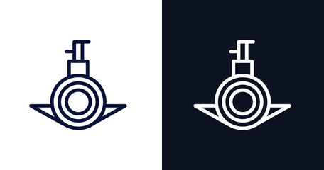 submarine front view icon. Thin line submarine front view icon from military and war and  collection. Outline vector isolated on dark blue and white background. 