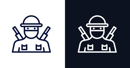 infantry icon. Thin line infantry icon from military and war and  collection. Outline vector isolated on dark blue and white background. Editable infantry symbol can be used web and mobile