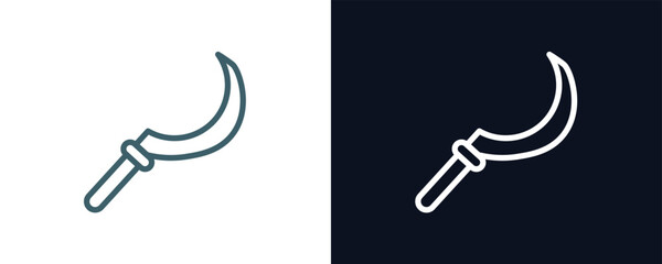 sickle icon. Thin line sickle icon from agriculture and farm collection. Outline vector isolated on dark blue and white background. Editable sickle symbol can be used web and mobile
