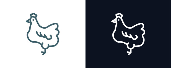 hen icon. Thin line hen icon from agriculture and farm collection. Outline vector isolated on dark blue and white background. Editable hen symbol can be used web and mobile